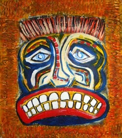 Malerei mit dem Titel "Mask" von Outsider Artist, Original-Kunstwerk, Öl