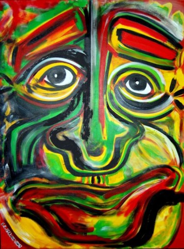 Painting titled "October Face" by Outsider Artist, Original Artwork, Oil