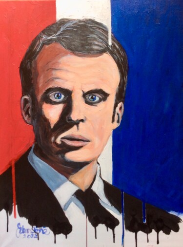 Painting titled "PRESIDENT MACRON WI…" by Ray Johnstone, Original Artwork, Acrylic Mounted on Wood Stretcher frame