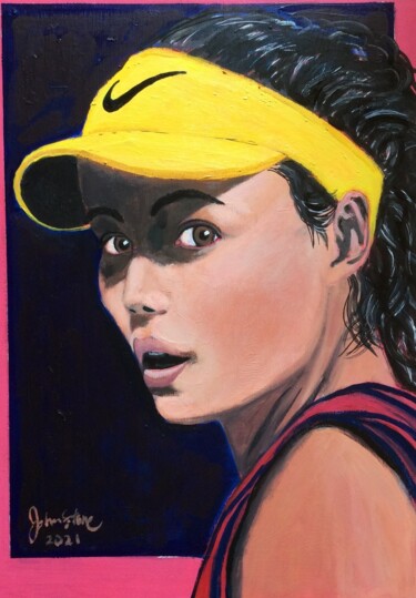 Painting titled "Emma RADUCANU" by Ray Johnstone, Original Artwork, Acrylic Mounted on Wood Stretcher frame