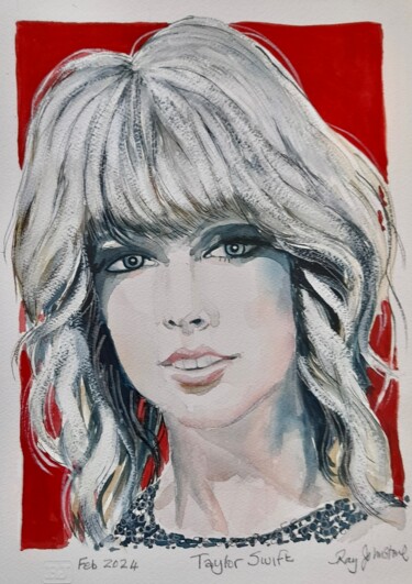 「TAYLOR SWIFT (2)」というタイトルの絵画 Ray Johnstoneによって, オリジナルのアートワーク, 水彩画