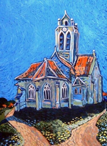 Painting titled "CHURCH AT AUVERS AF…" by Ray Johnstone, Original Artwork