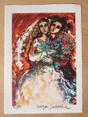 Estampas & grabados titulada "les mariés au print…" por Raya Sorkine, Obra de arte original, Litografía