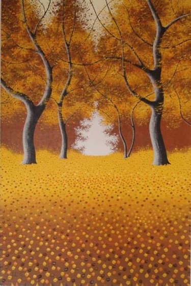 Peinture intitulée "Gold autumn" par Mikhail Rayev, Œuvre d'art originale, Huile