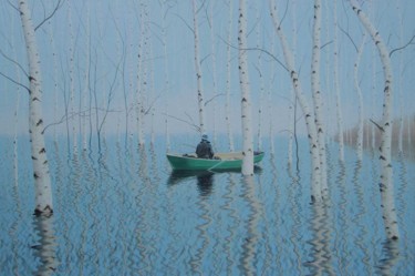 Painting titled "Spring flood" by Mikhail Rayev, Original Artwork, Oil
