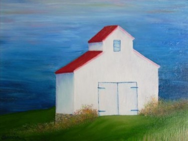 Painting titled "White Barn with Red…" by Ray Garcia, Original Artwork