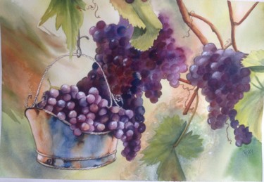 Peinture intitulée "Le seau aux raisins" par Raymonde Etcharry, Œuvre d'art originale, Aquarelle
