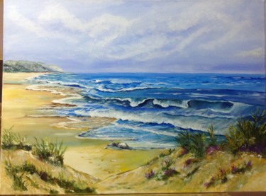 Painting titled "Mer et dunes" by Raymonde Etcharry, Original Artwork, Oil