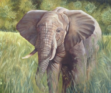 Schilderij getiteld "L'éléphant" door Raymonde Etcharry, Origineel Kunstwerk, Olie