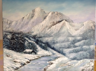 Painting titled "La rivière enneigée" by Raymonde Etcharry, Original Artwork, Oil