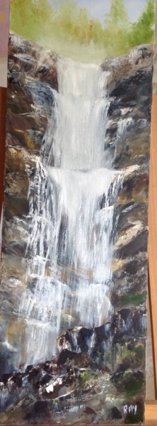 Painting titled "La cascade" by Raymonde Etcharry, Original Artwork, Oil