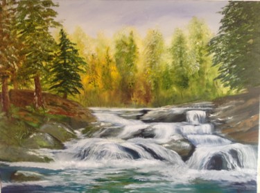 Painting titled "La rivière de monta…" by Raymonde Etcharry, Original Artwork, Oil