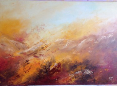 Peinture intitulée "La montagne enflamm…" par Raymonde Etcharry, Œuvre d'art originale, Huile