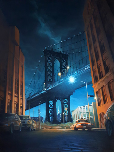 Peinture intitulée "Brooklyn bridge" par Raymond Agostini, Œuvre d'art originale, Acrylique