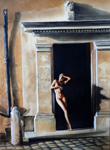Painting titled "the door" by Raymond Agostini, Original Artwork, Acrylic