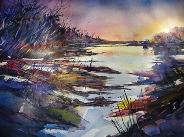 Painting titled "Sunset Ambre" by Ramon, Original Artwork, Watercolor