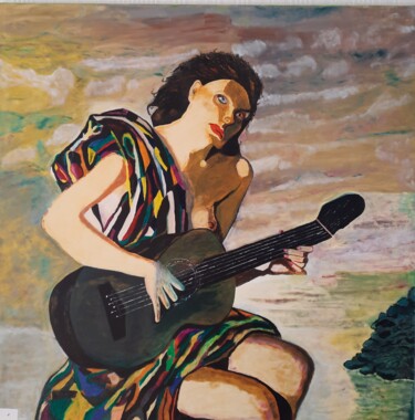 Painting titled "FEMME A LA GUITARE" by Raymond Delafosse, Original Artwork, Oil