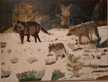 Malarstwo zatytułowany „les loups” autorstwa Raymond Delafosse, Oryginalna praca, Olej Zamontowany na Drewniana rama noszy