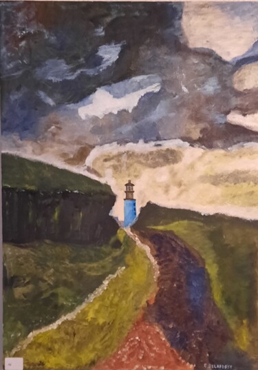 Painting titled "le phare" by Raymond Delafosse, Original Artwork, Oil Mounted on Wood Stretcher frame