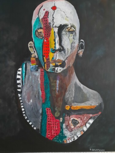 Painting titled "PORTRAIT MASAI" by Raymond Delafosse, Original Artwork, Oil