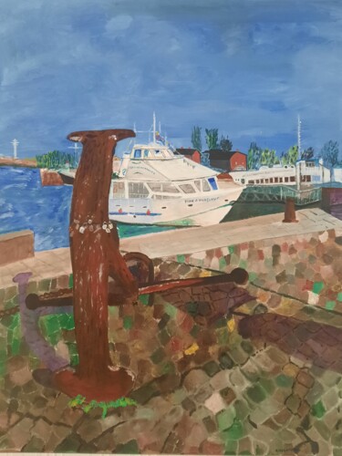 Painting titled "ANCRE DE MARINE" by Raymond Delafosse, Original Artwork, Oil Mounted on Wood Stretcher frame