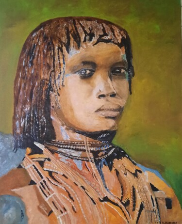 Painting titled "RASTA" by Raymond Delafosse, Original Artwork, Oil Mounted on Wood Stretcher frame