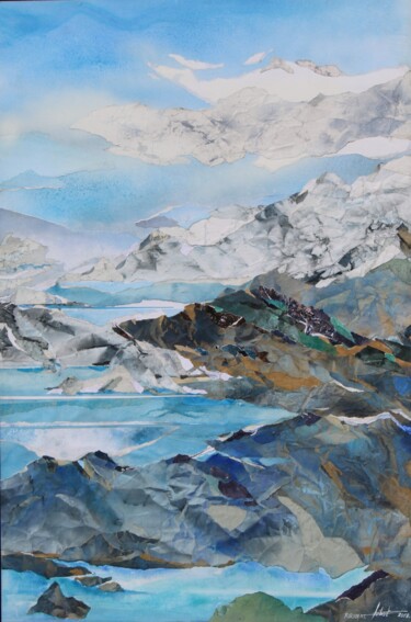 Peinture intitulée "les trois lacs" par Raymond Guibert, Œuvre d'art originale, Aquarelle