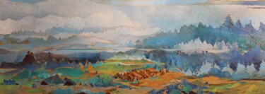 Painting titled "Village endormi" by Raymond Guibert, Original Artwork, Watercolor