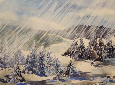 Peinture intitulée "Pluies de février" par Raymond Guibert, Œuvre d'art originale, Aquarelle