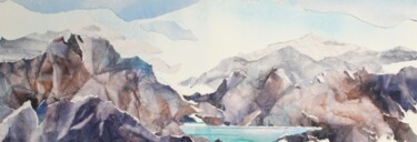 Painting titled "lac calme" by Raymond Guibert, Original Artwork, Watercolor