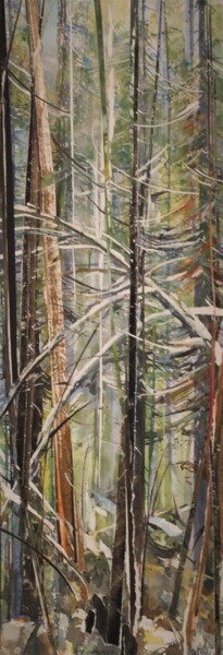 Collages titled "Grande forêt n° 1" by Raymond Guibert, Original Artwork, Collages Mounted on Wood Panel