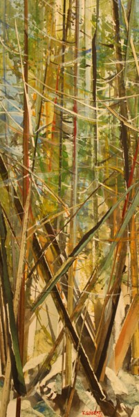 Painting titled "forets 2021 / 3" by Raymond Guibert, Original Artwork, Watercolor Mounted on Wood Panel