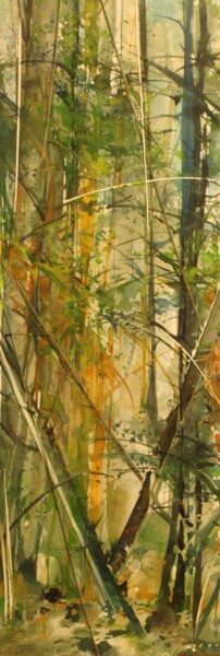 Painting titled "forets 2021 / 2" by Raymond Guibert, Original Artwork, Watercolor Mounted on Wood Panel