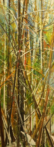 Painting titled "forets 2021 / 1" by Raymond Guibert, Original Artwork, Watercolor Mounted on Wood Panel