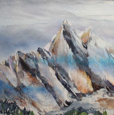 Painting titled "LES DRUS" by Raymond Guibert, Original Artwork, Watercolor Mounted on Wood Stretcher frame
