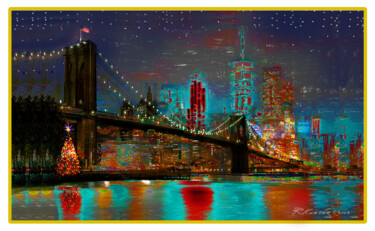 Arte digitale intitolato "Brooklyn Bridge, Ne…" da Raymond Kursar, Opera d'arte originale, Pittura digitale