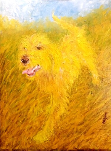 Schilderij getiteld "Mon vieux chien" door Raymonf Mlynek, Origineel Kunstwerk, Olie