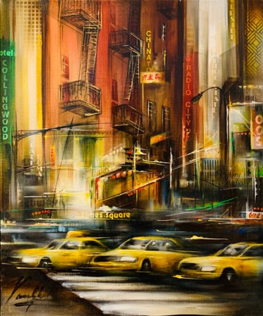 Painting titled "Un soir à New York" by Raymond Poulet, Original Artwork, Oil