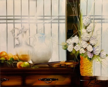Peinture intitulée "Violon sur le buffet" par Raymond Poulet, Œuvre d'art originale, Huile