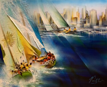 Painting titled "San Diego Bay" by Raymond Poulet, Original Artwork, Oil