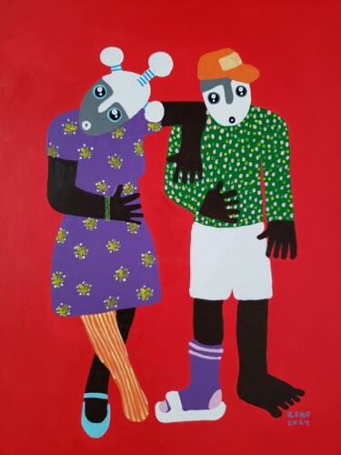 Картина под названием "le couple" - Raymond Yves Kono (Ntshi-Ntshim), Подлинное произведение искусства, Акрил