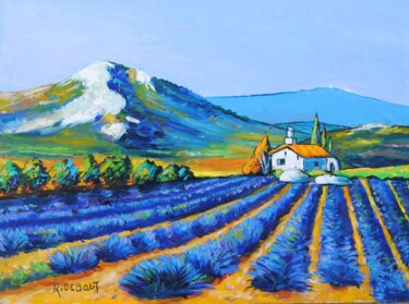 Painting titled "Lavandes en Provence" by Raymond Debout, Original Artwork, Oil Mounted on Wood Stretcher frame