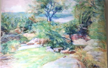 Painting titled "MERVEILLEUX JARDIN…" by Raymonde Meunier, Original Artwork, Oil Mounted on Wood Stretcher frame