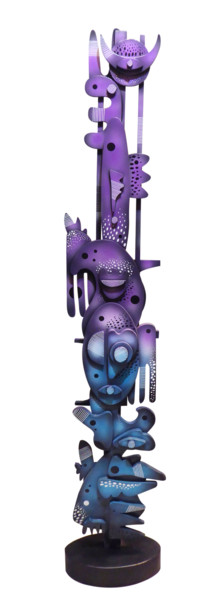 Sculpture titled "Big Totem 1" by Thierry Corpet (Raymond X), Original Artwork, Wood