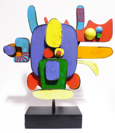 Sculpture titled "Little Happyness" by Thierry Corpet (Raymond X), Original Artwork, Wood