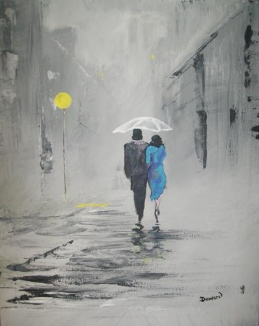 Painting titled "A Walk in the Rain" by Raymond Doward, Original Artwork, Oil