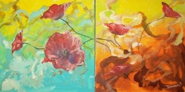 Painting titled "Poppies Double Canv…" by Raymond Doward, Original Artwork, Oil