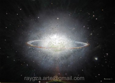Painting titled "Galaxia del Sombrero" by Raymundo Garza, Original Artwork, Oil