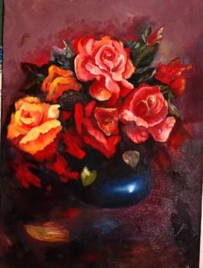 Painting titled "Roses" by Rayray, Original Artwork, Oil