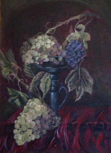 Painting titled "Grapes dish" by Rayray, Original Artwork, Oil